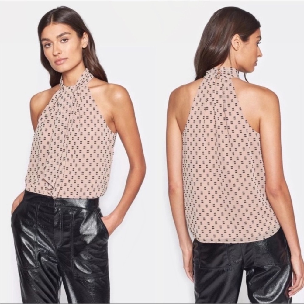 JOIE - Leikyn B printed silk sleeveless halter top in the color caviar
